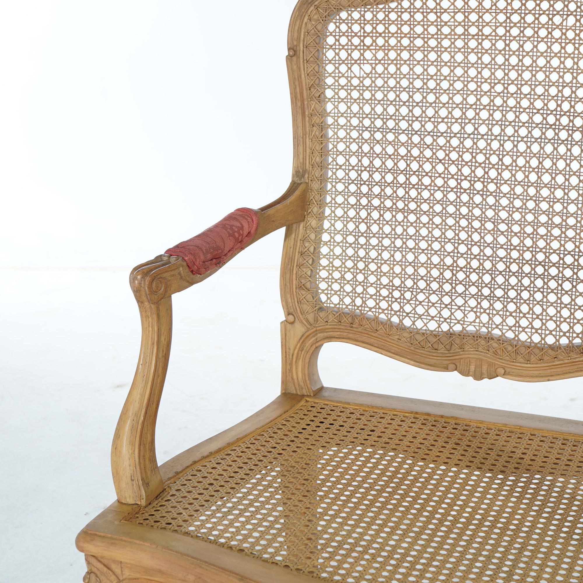 20th Century Antique French Louis XV Fruitwood & Cane Arm Chair Circa 1900 For Sale