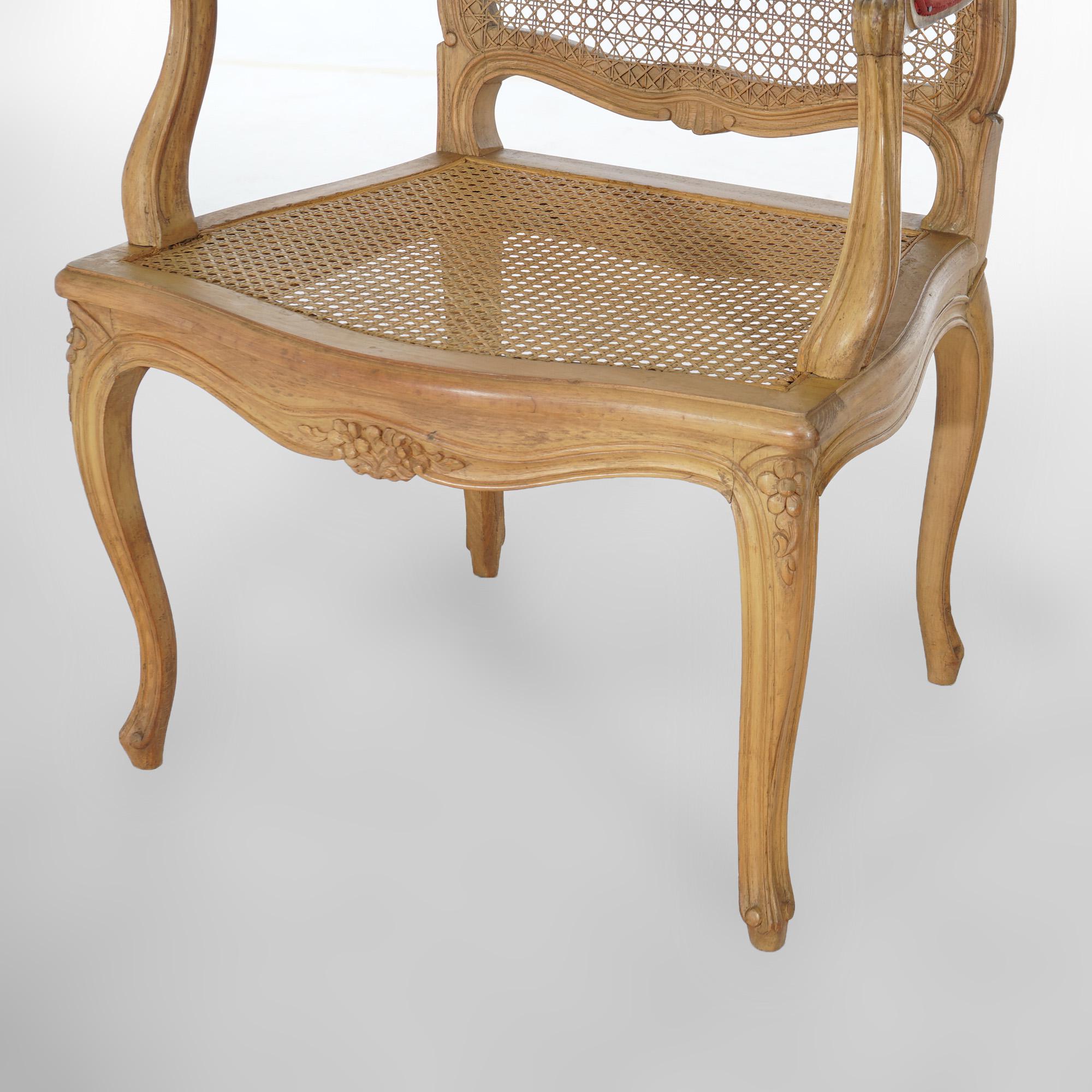Antique French Louis XV Fruitwood & Cane Arm Chair Circa 1900 For Sale 3