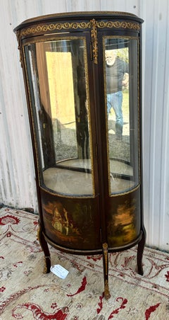 Antique French Louis XV Gilt Bow Front Curio "Vitrine" Cabinet - W7763 SALE 20%