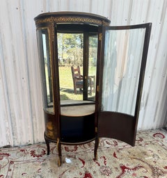 Antique French Louis XV Gilt Bow Front Curio "Vitrine" Cabinet - W7763