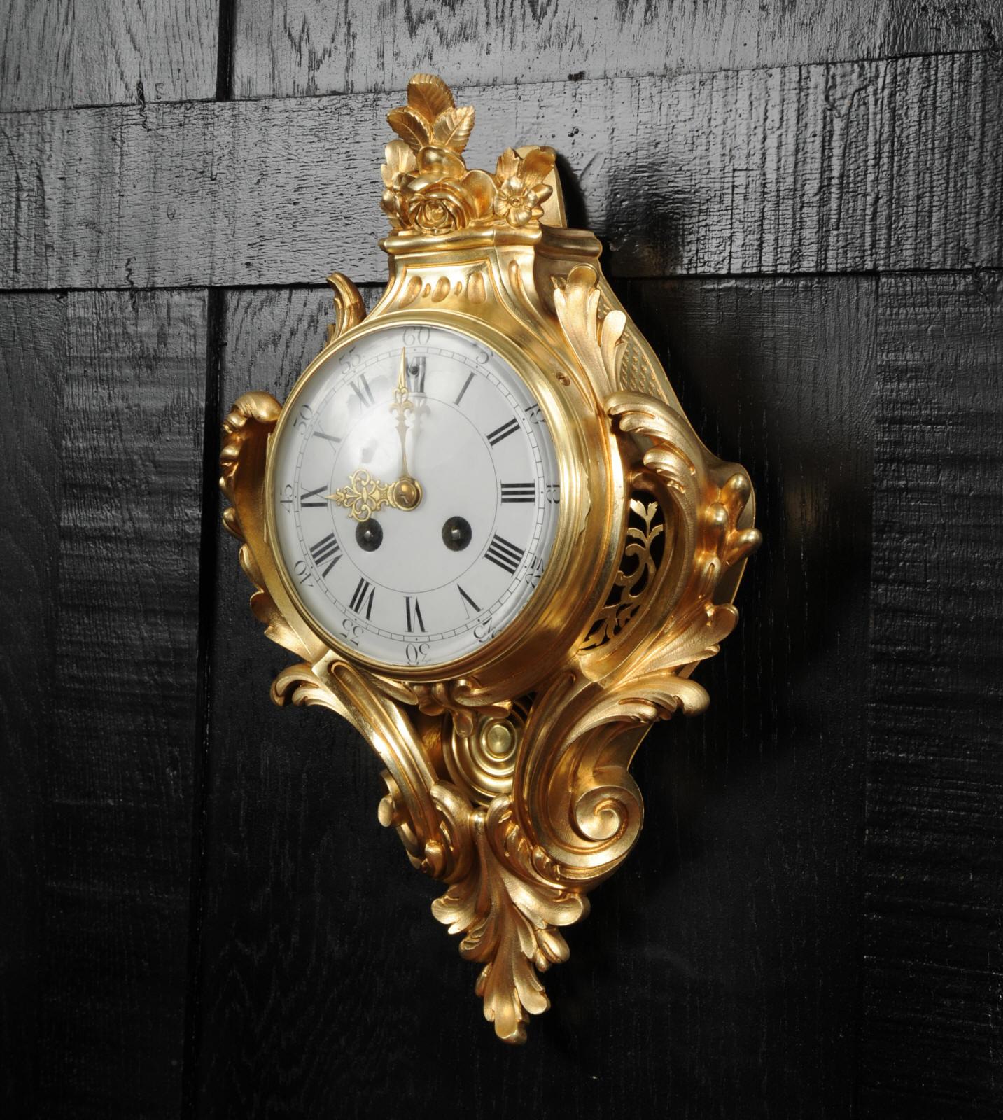 Antique French Louis XV Gilt Bronze Cartel Wall Clock 1