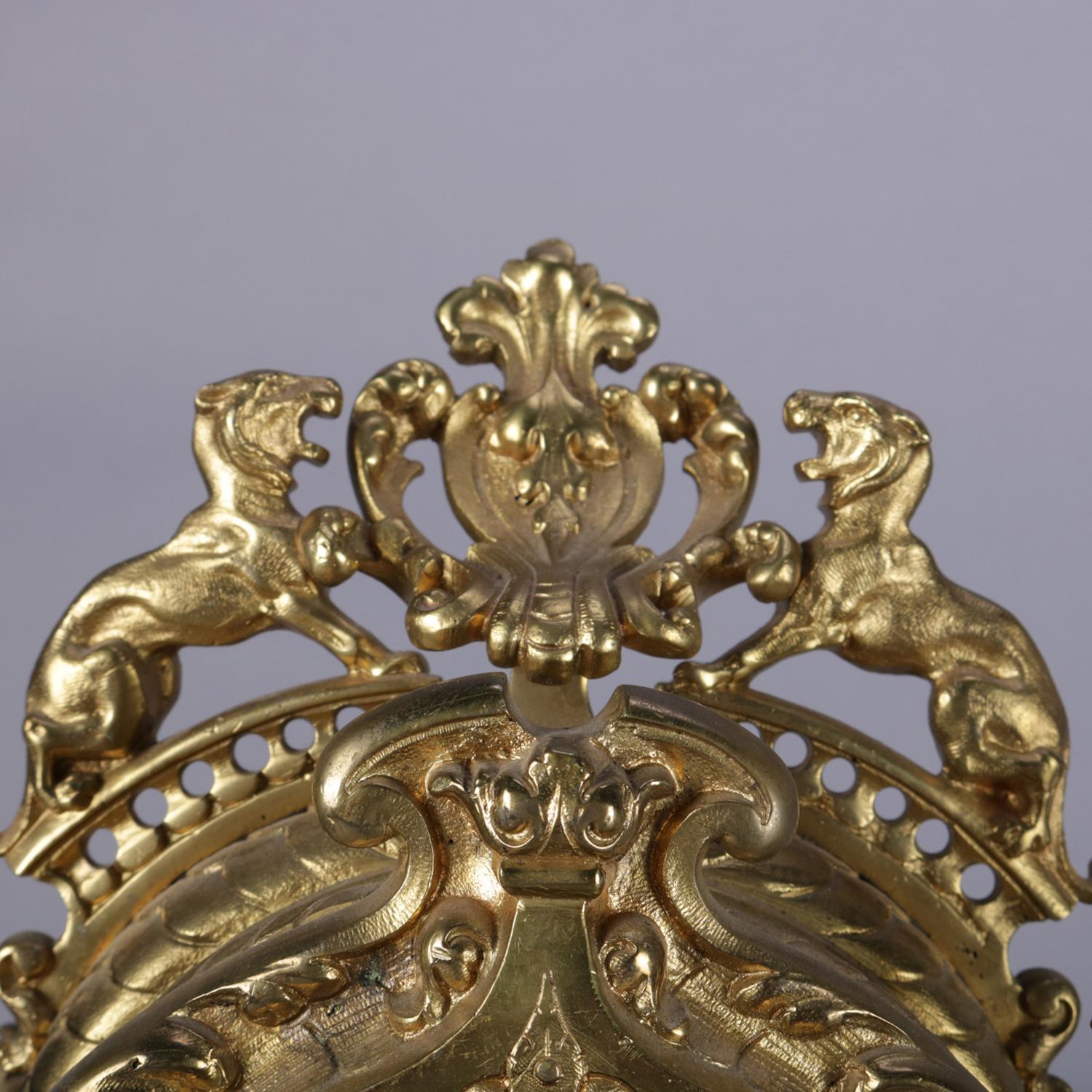 Antique French Louis XV Gilt Bronze Clock & Candelabra Garniture Set, circa 1855 5