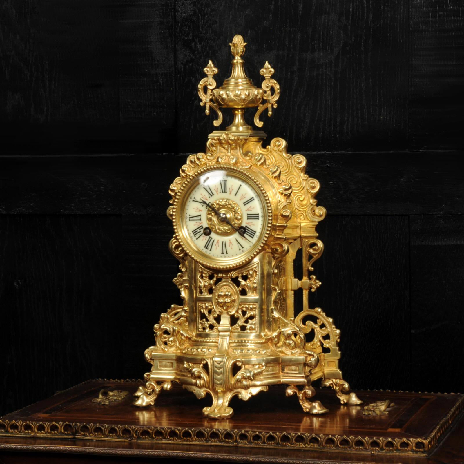 19th Century Antique French Louis XV Gilt Bronze Clock For Sale