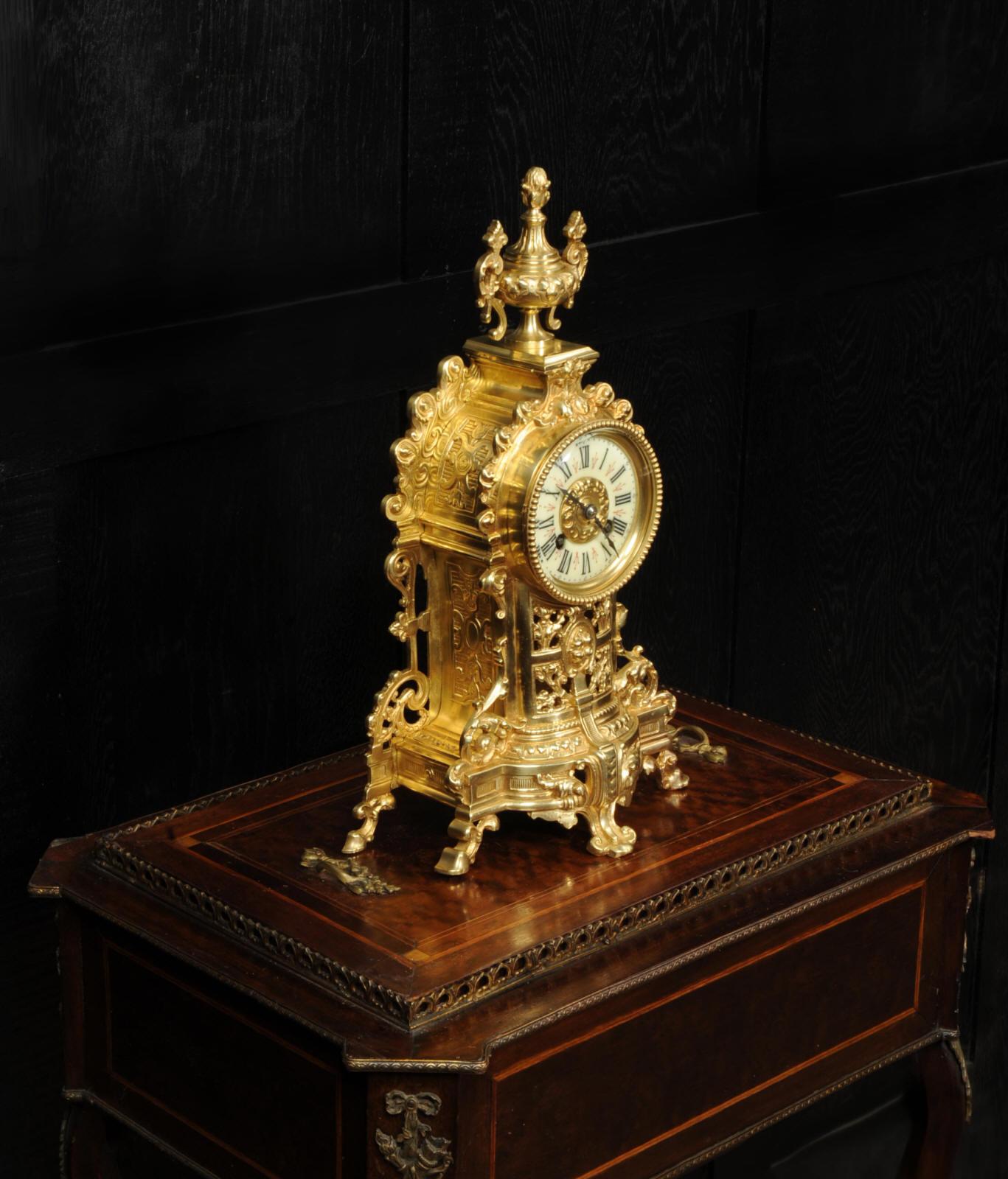 Antique French Louis XV Gilt Bronze Clock For Sale 4