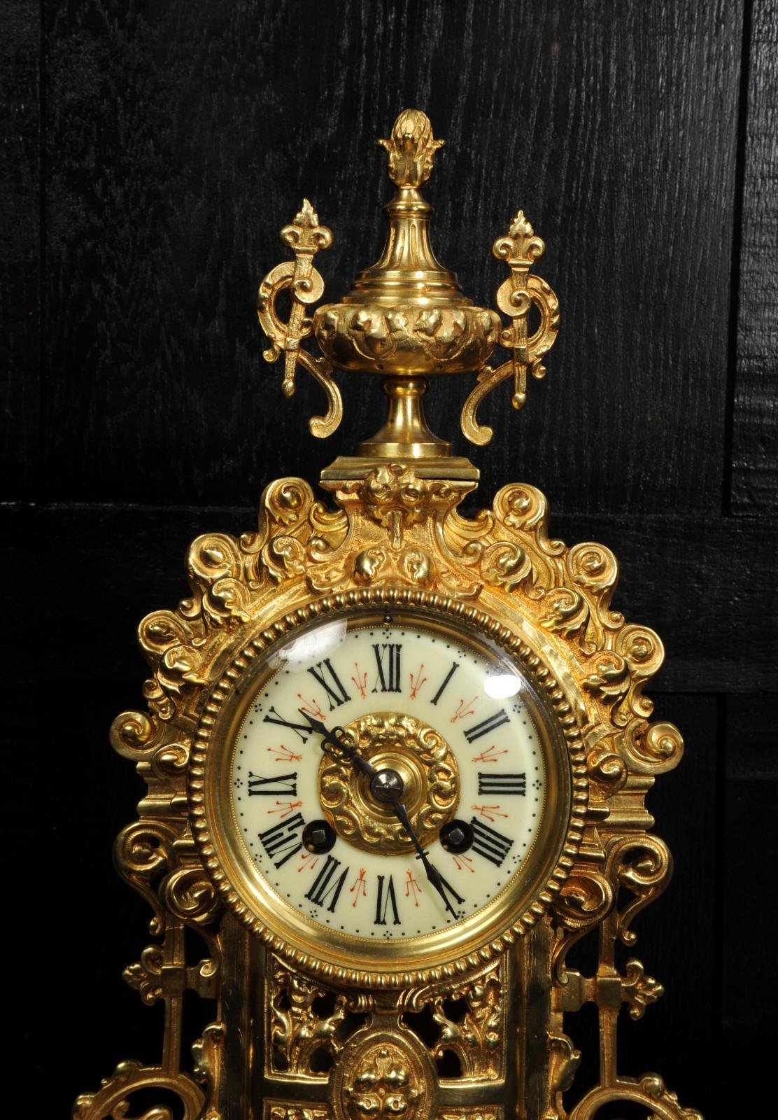 Antique French Louis XV Gilt Bronze Clock For Sale 5