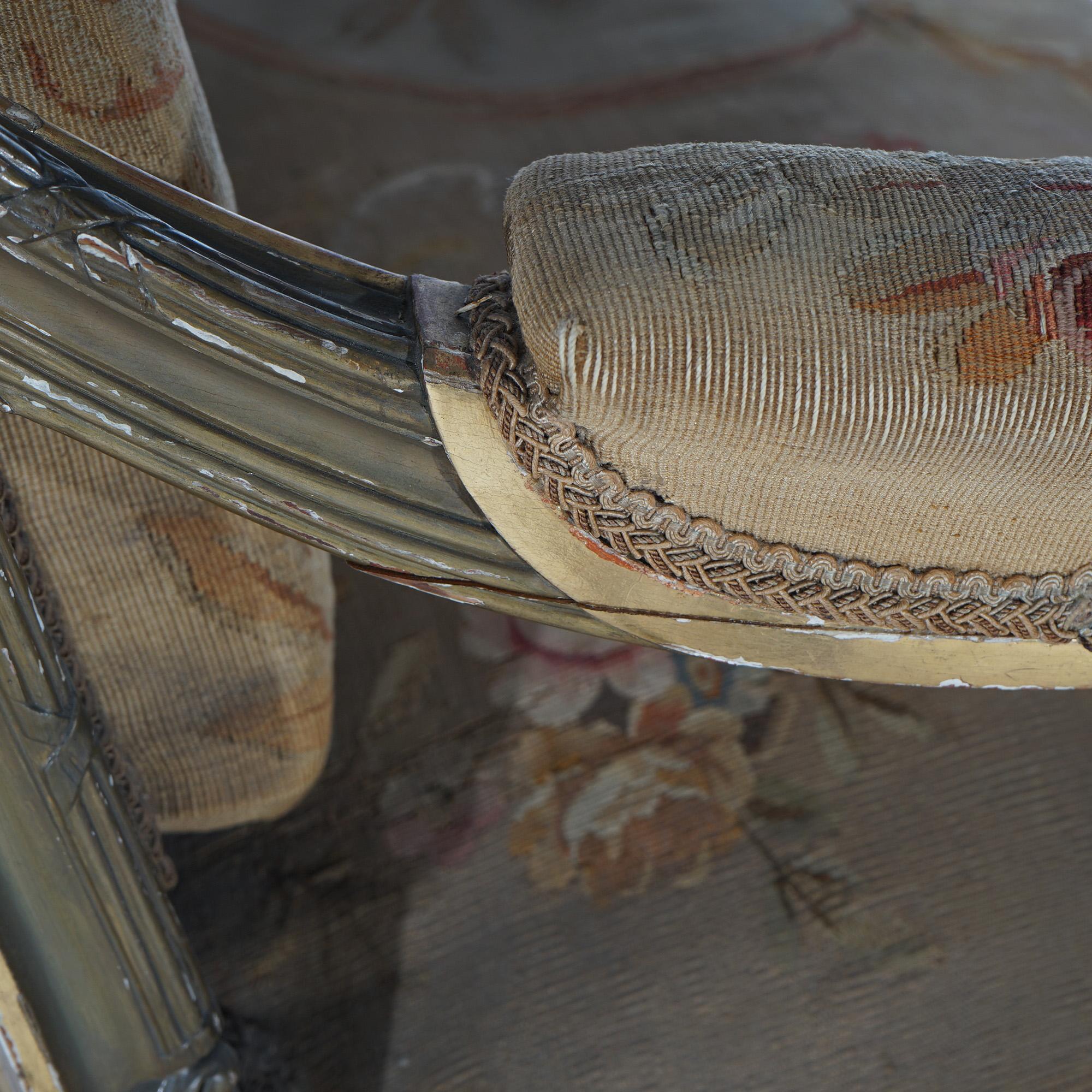 Antike Französisch Louis XV Giltwood & Aubusson Wandteppich Sofa C1860 im Angebot 4
