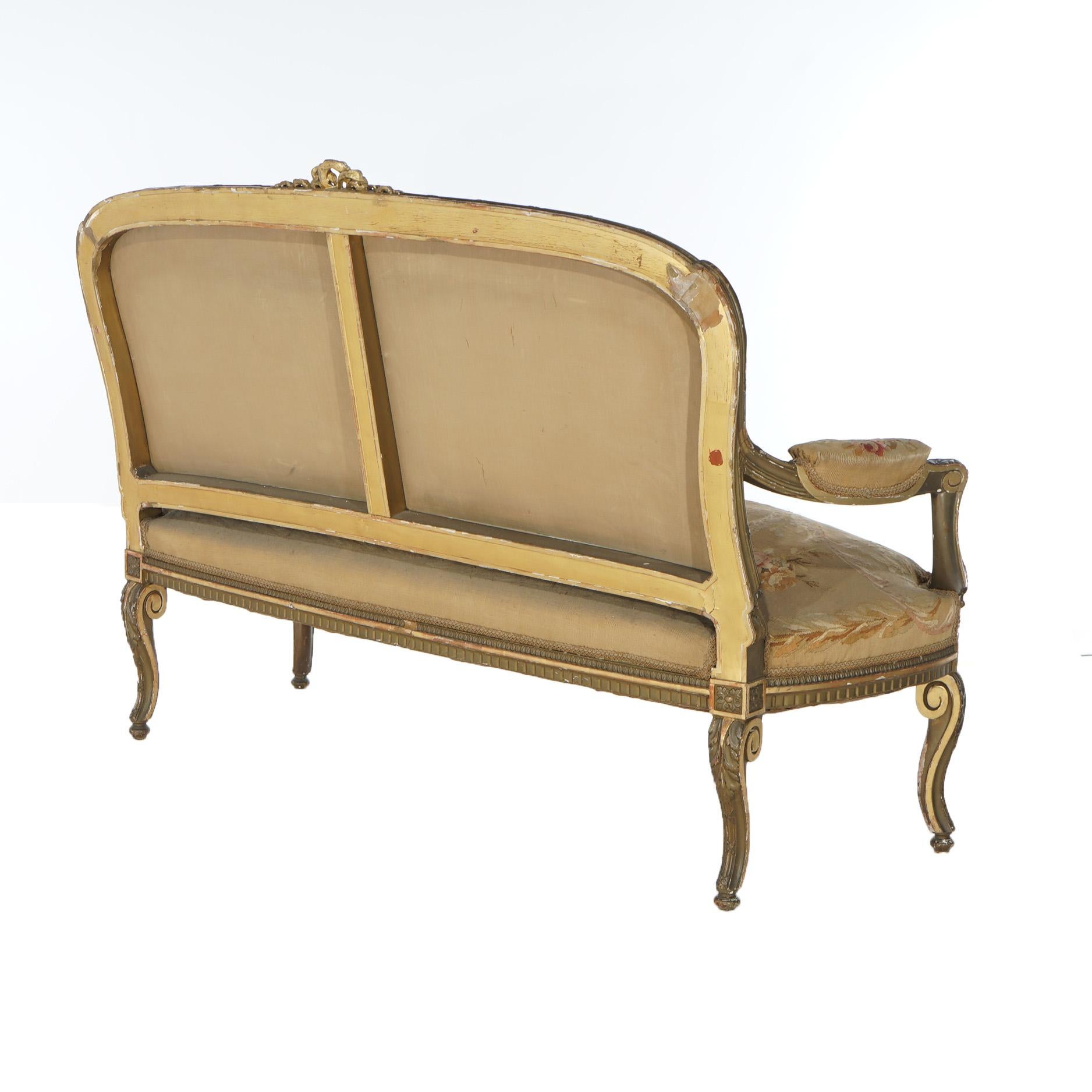 Antike Französisch Louis XV Giltwood & Aubusson Wandteppich Sofa C1860 im Angebot 5