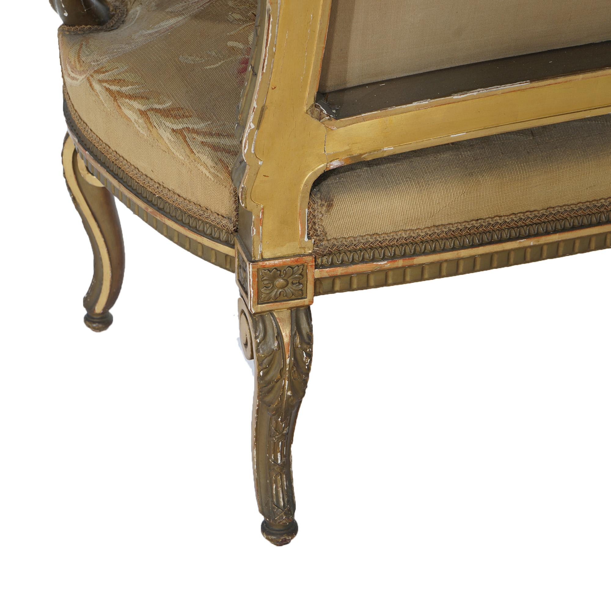 Antike Französisch Louis XV Giltwood & Aubusson Wandteppich Sofa C1860 im Angebot 9