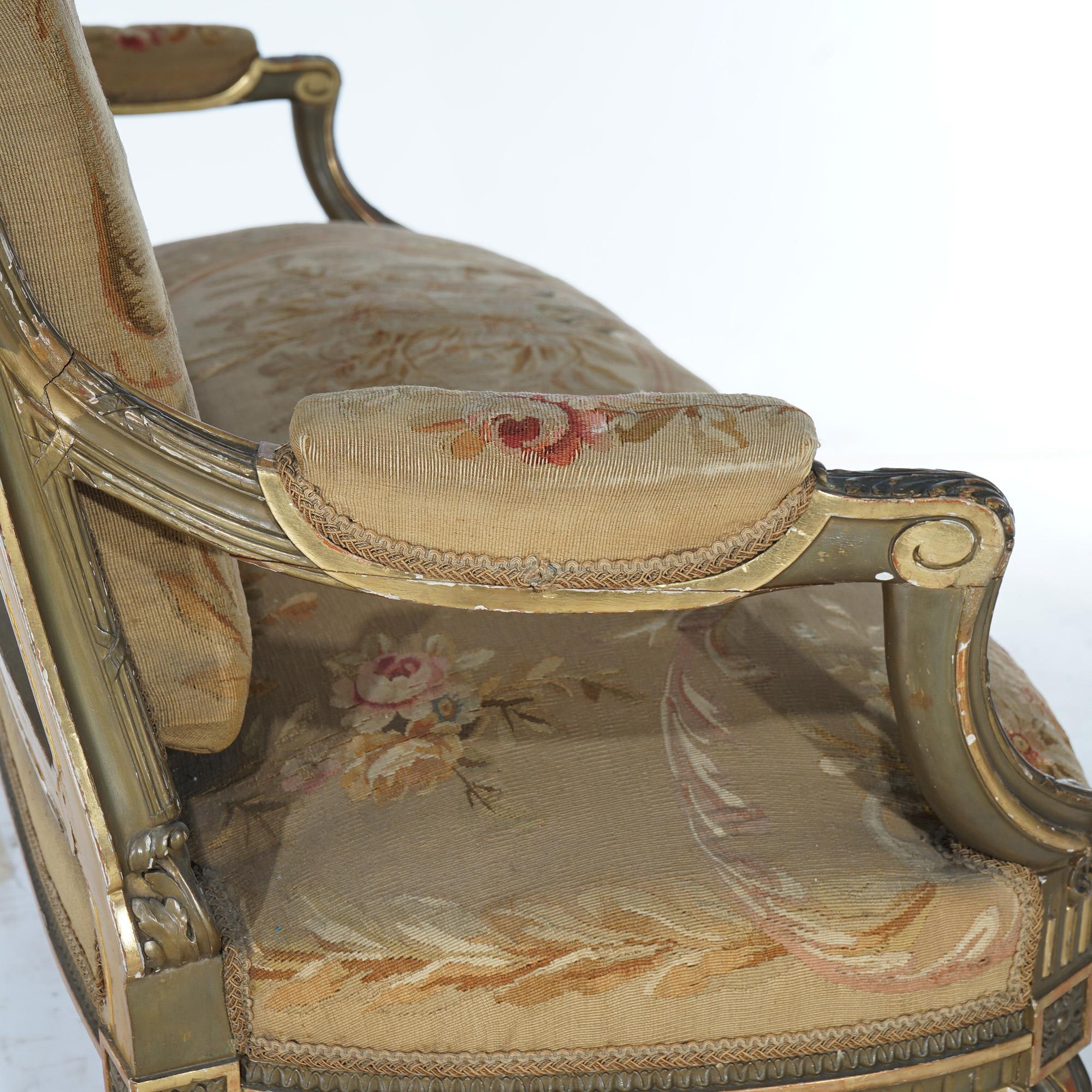Antique French Louis XV Giltwood & Aubusson Tapestry Sofa C1860 In Good Condition For Sale In Big Flats, NY