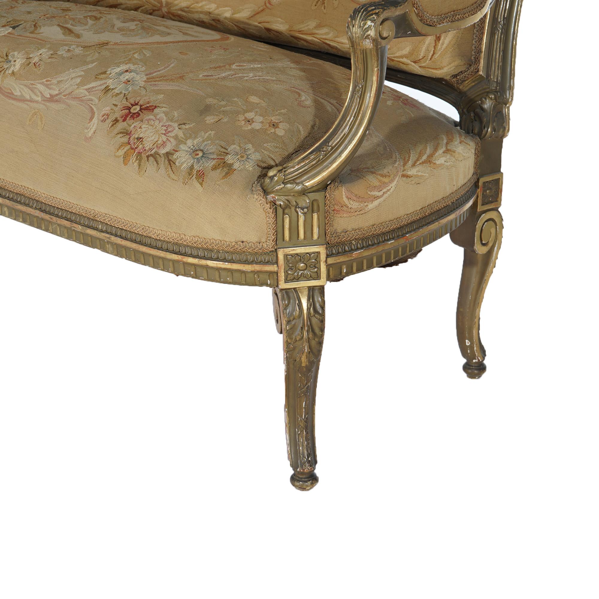 Antike Französisch Louis XV Giltwood & Aubusson Wandteppich Sofa C1860 (19. Jahrhundert) im Angebot