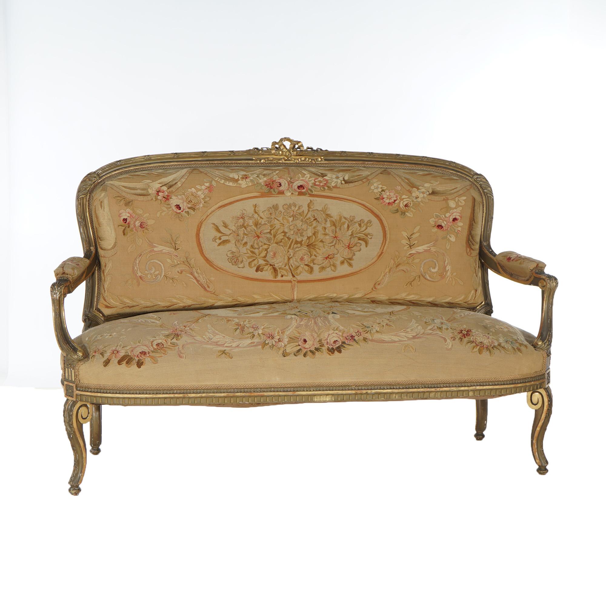 Antike Französisch Louis XV Giltwood & Aubusson Wandteppich Sofa C1860 im Angebot 1