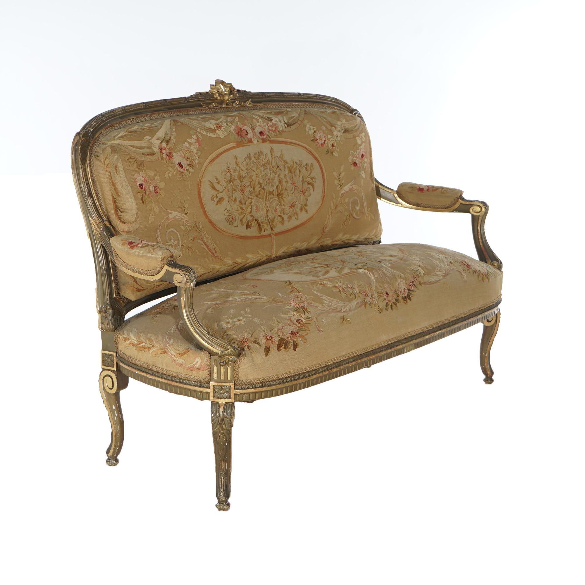 Antique French Louis XV Giltwood & Aubusson Tapestry Sofa C1860 For Sale 4