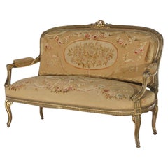 Antique French Louis XV Giltwood & Aubusson Tapestry Sofa C1860