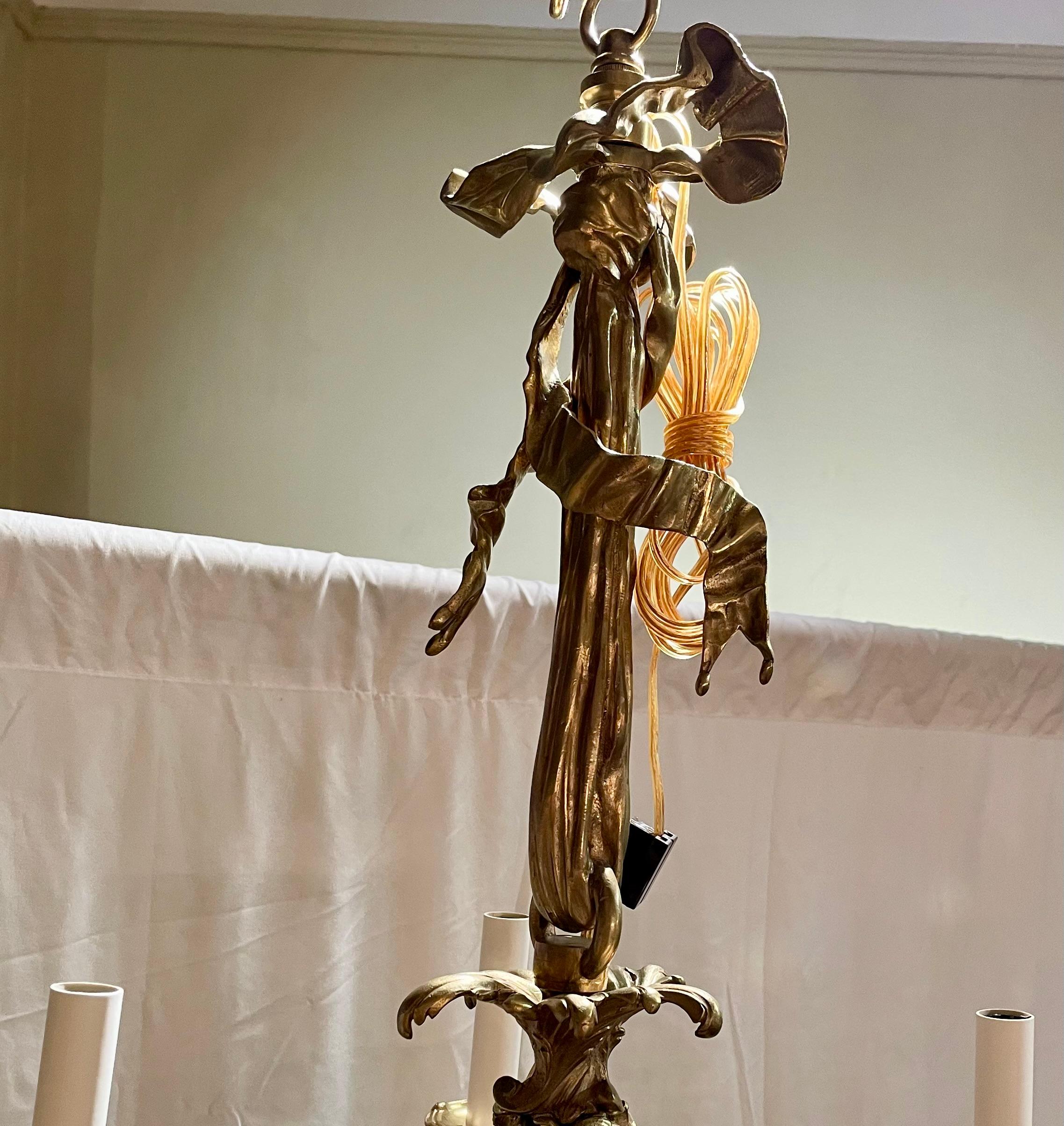 Antique French Louis XV Gold Bronze Chandelier with Fleur-de-Lis, Circa 1890's. For Sale 6