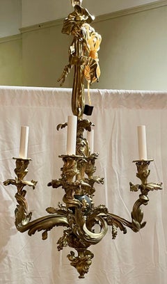 Antique French Louis XV Gold Bronze Chandelier with Fleur-de-Lis, Circa 1890's.