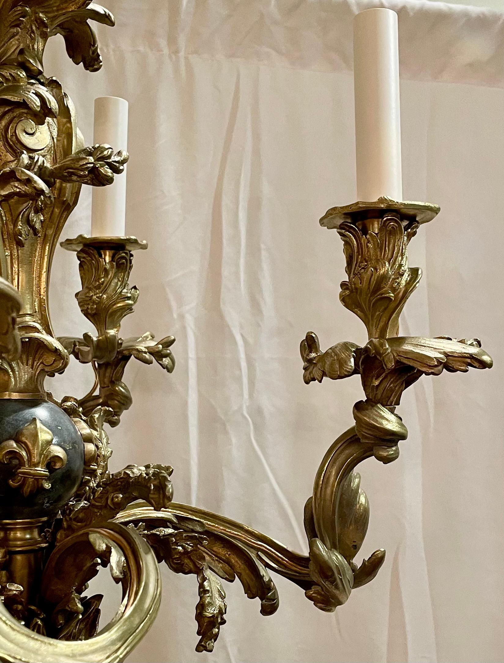 Antique French Louis XV Gold Bronze Chandelier with Fleur-de-Lis, Circa 1890's. For Sale 1