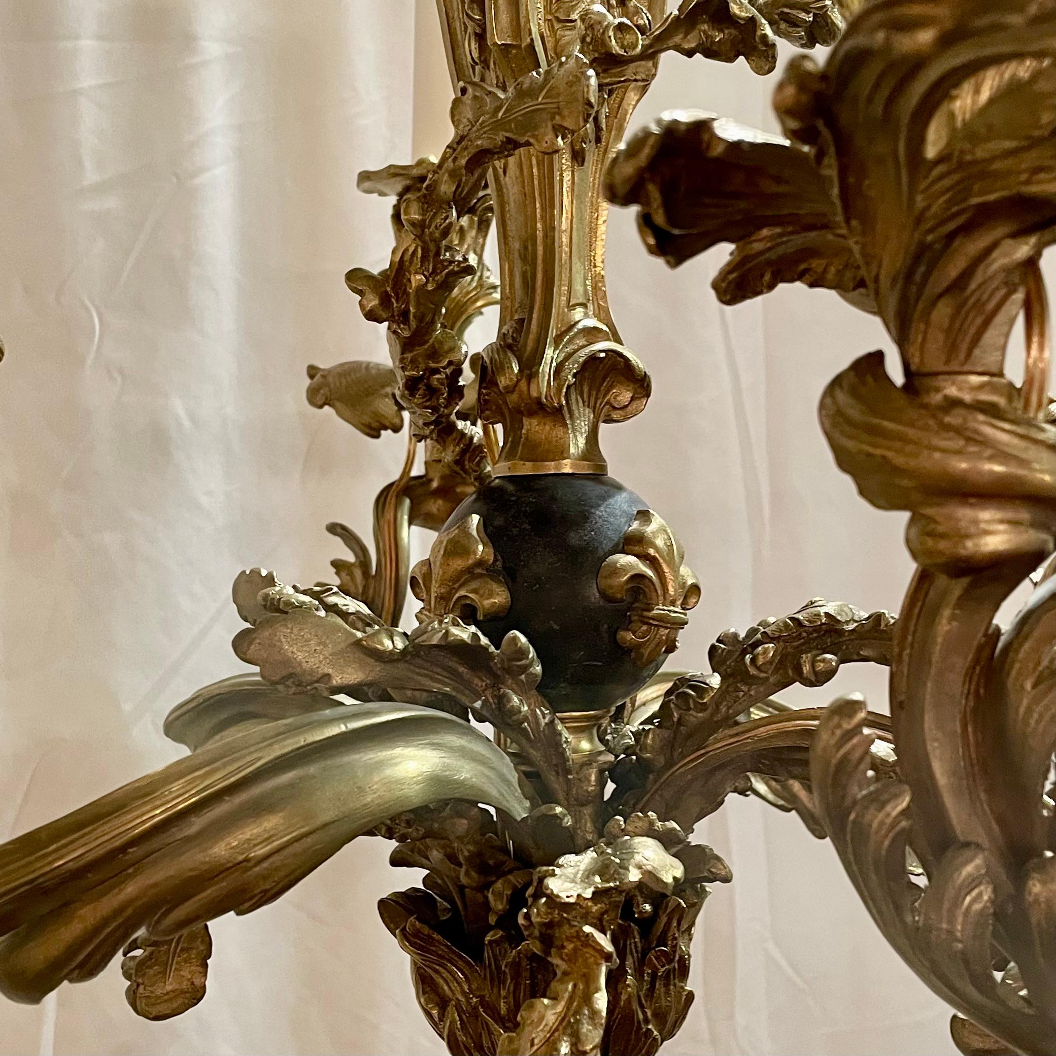 Antique French Louis XV Gold Bronze Chandelier with Fleur-de-Lis, Circa 1890's. For Sale 2
