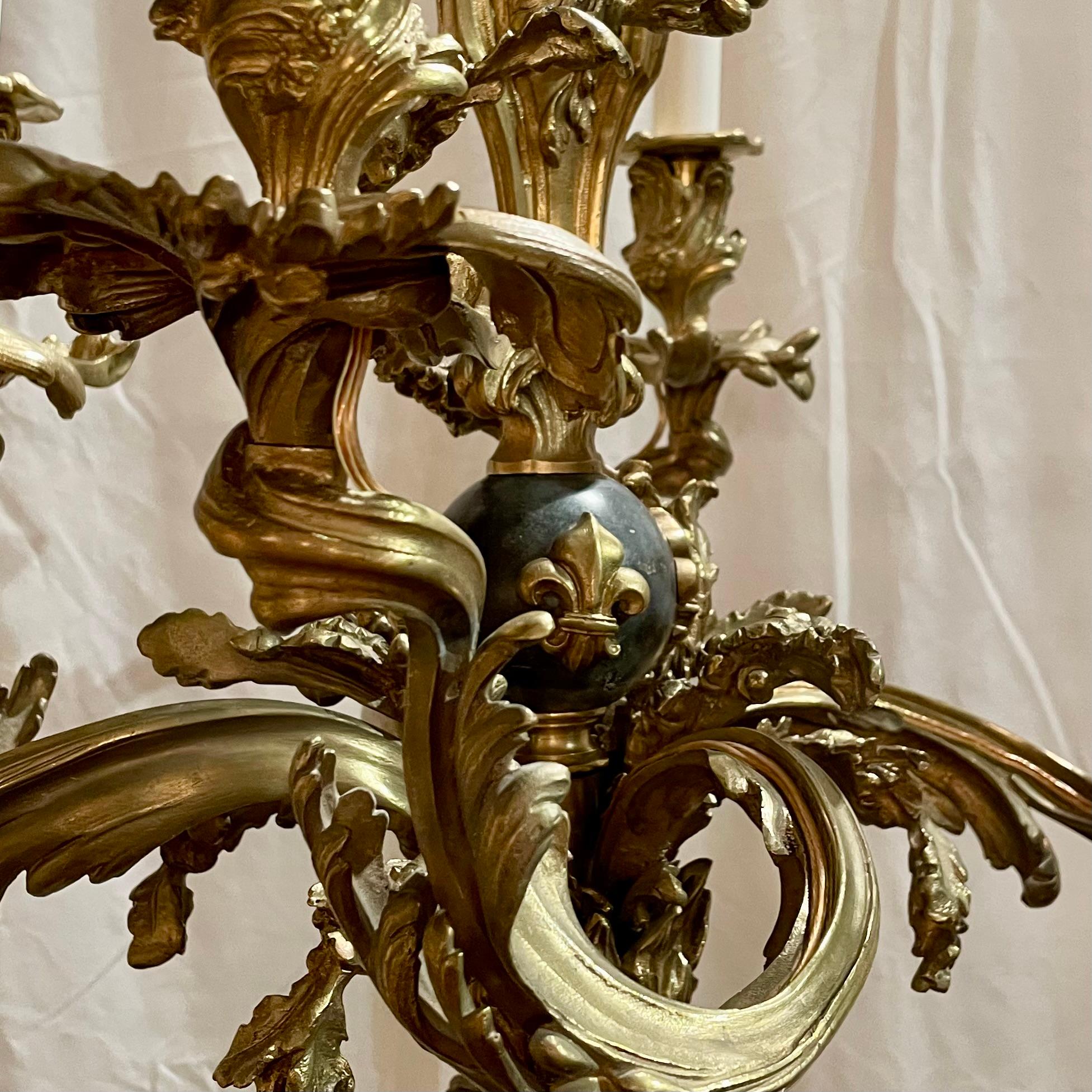 Antique French Louis XV Gold Bronze Chandelier with Fleur-de-Lis, Circa 1890's. For Sale 3