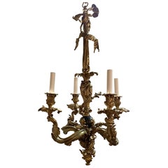 Antique French Louis XV Gold Bronze Chandelier with Fleur-de-Lis, Circa 1890's.