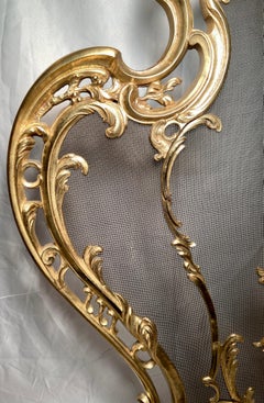 Antique French Louis XV Gold Bronze Fire Screen, Circa 1865-1875