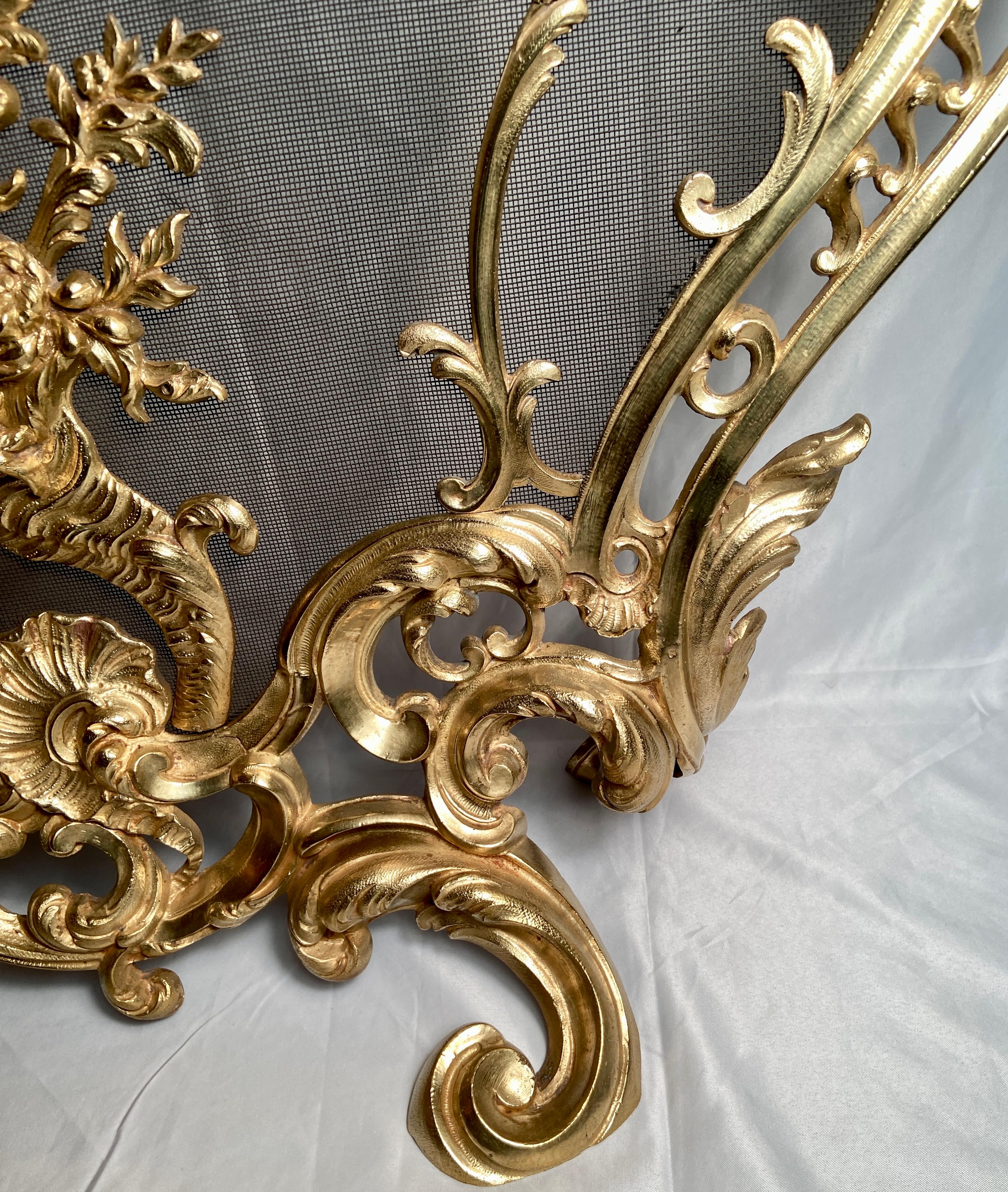 Antique French Louis XV Gold Bronze Fire Screen, Circa 1865-1875 For Sale 1