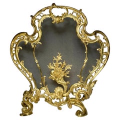 Antique French Louis XV Gold Bronze Fire Screen, Circa 1865-1875