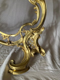 Antique French Louis XV Gold Bronze Fire Screen, Circa 1880.