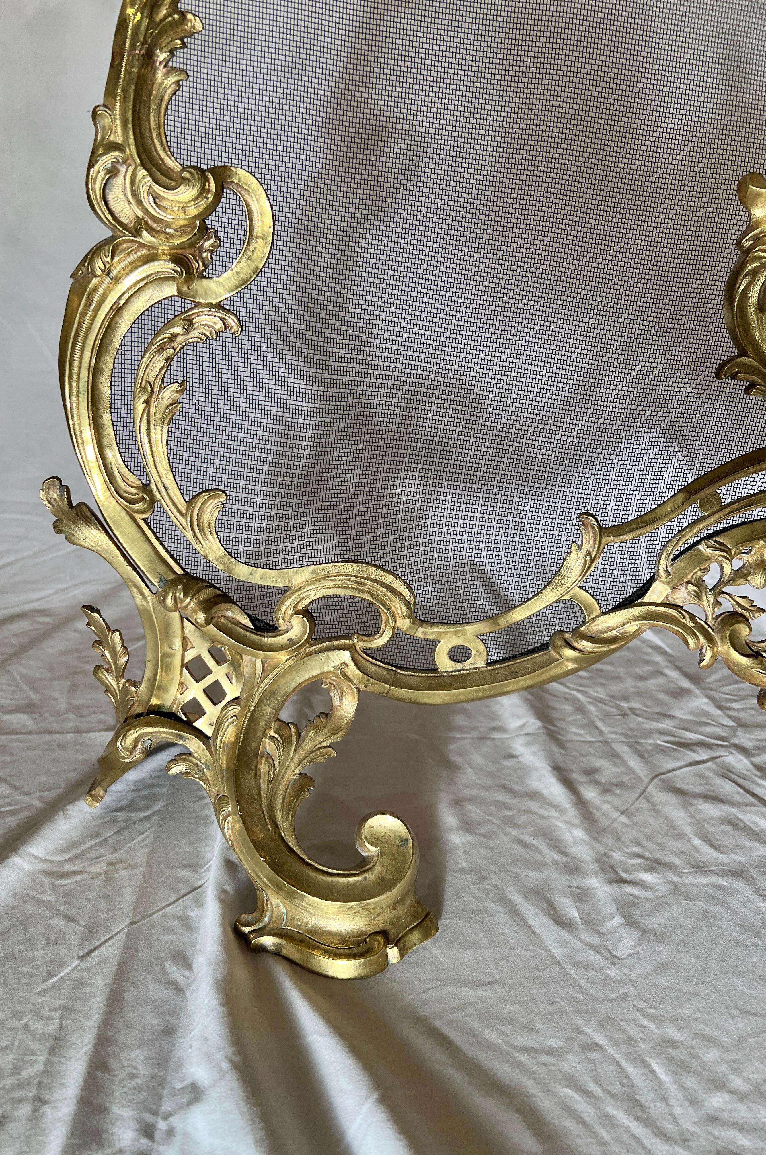 19th Century Antique French Louis XV Gold Bronze Fire Screen, Circa 1880. For Sale