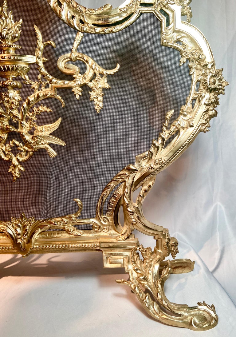 19th Century Antique French Louis XV Gold Bronze Fire Screen, Circa 1880. For Sale