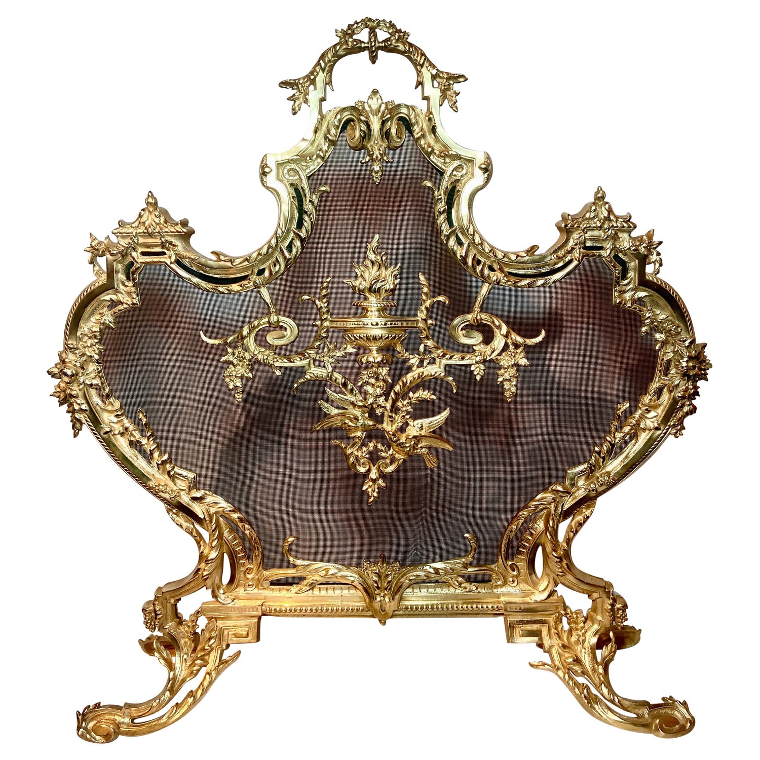 19th Century French Louis XV Bronze Doré Rococo Fireplace Screen For Sale  at 1stDibs
