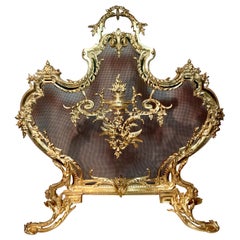 Antique French Louis XV Gold Bronze Fire Screen, Circa 1880.
