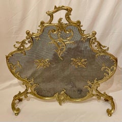 Antique French Louis XV Gold Bronze Fire Screen, Circa 1890.
