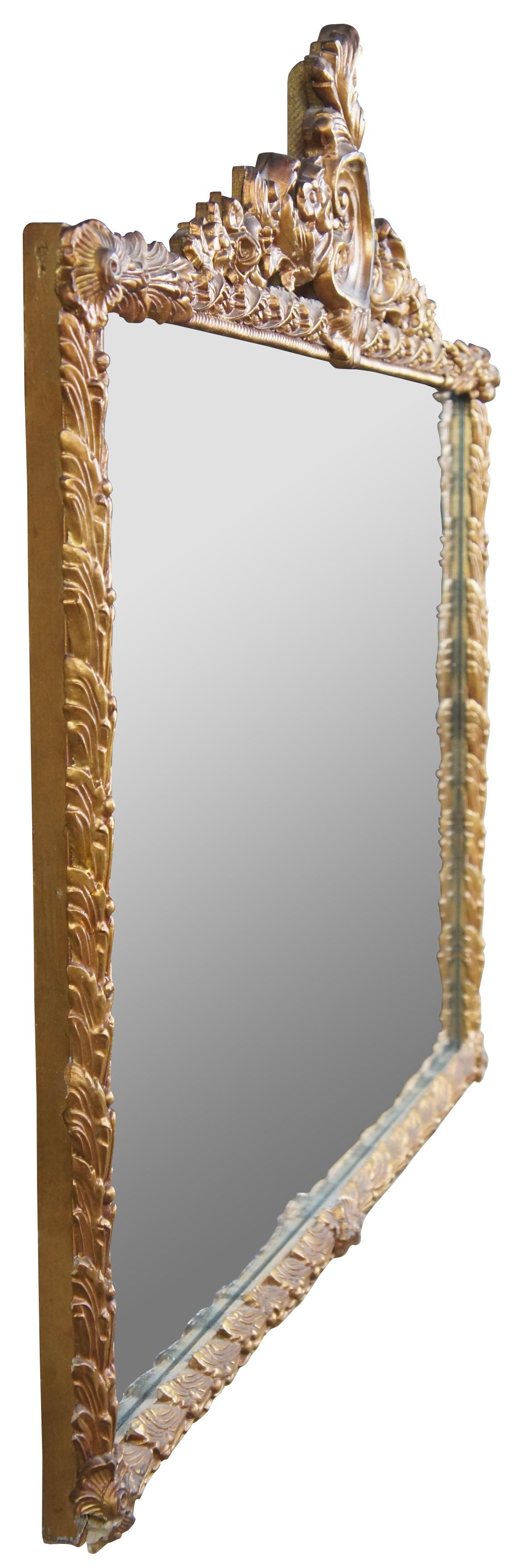 Antique French Louis XV Gold Gilt Rococo Over Mantel Wall Mirror Ornate In Good Condition In Dayton, OH