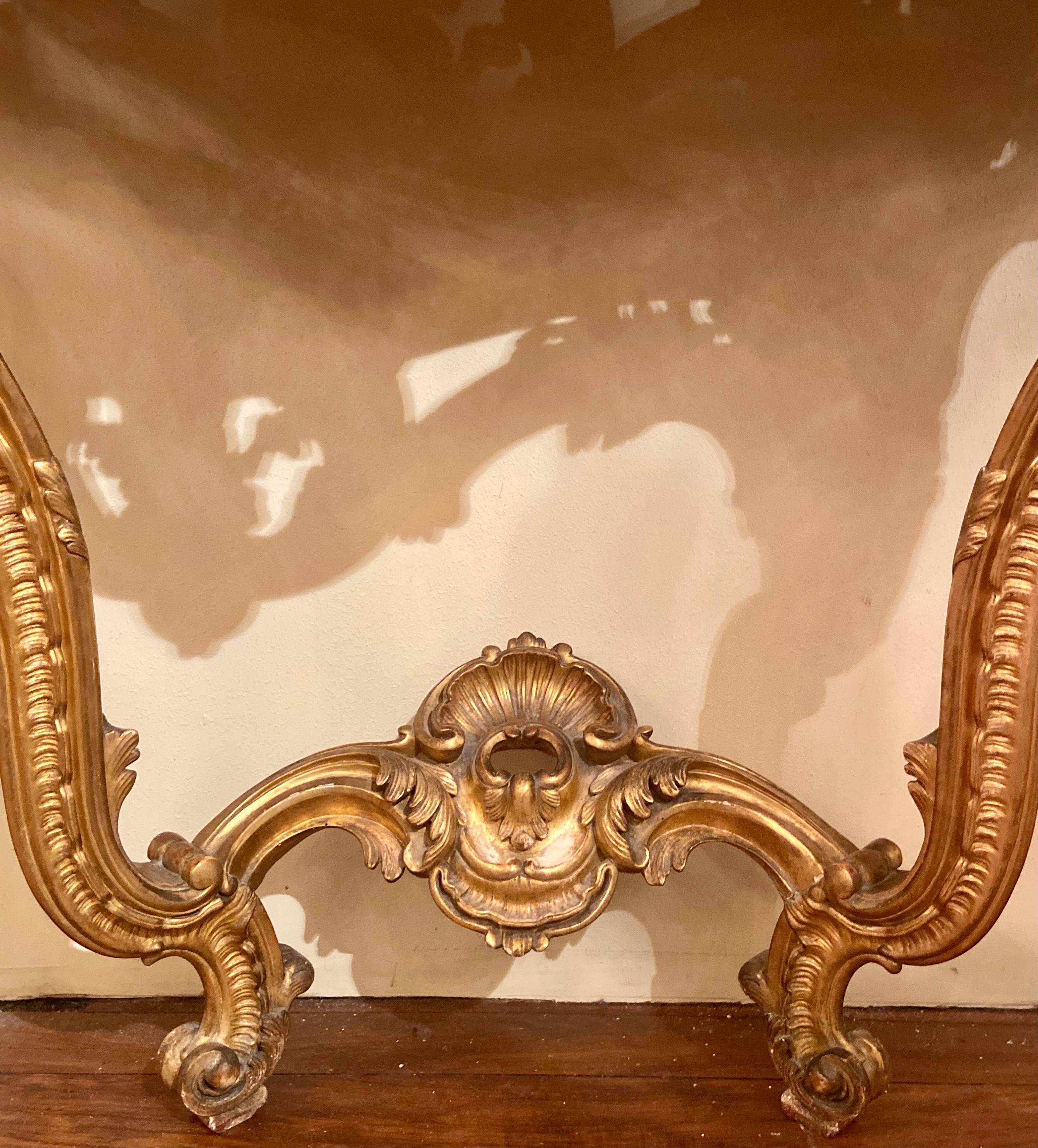 19th Century Antique French Louis XV Gold Leaf & Carved Wood Marble-Top Console Table Ca 1860 For Sale