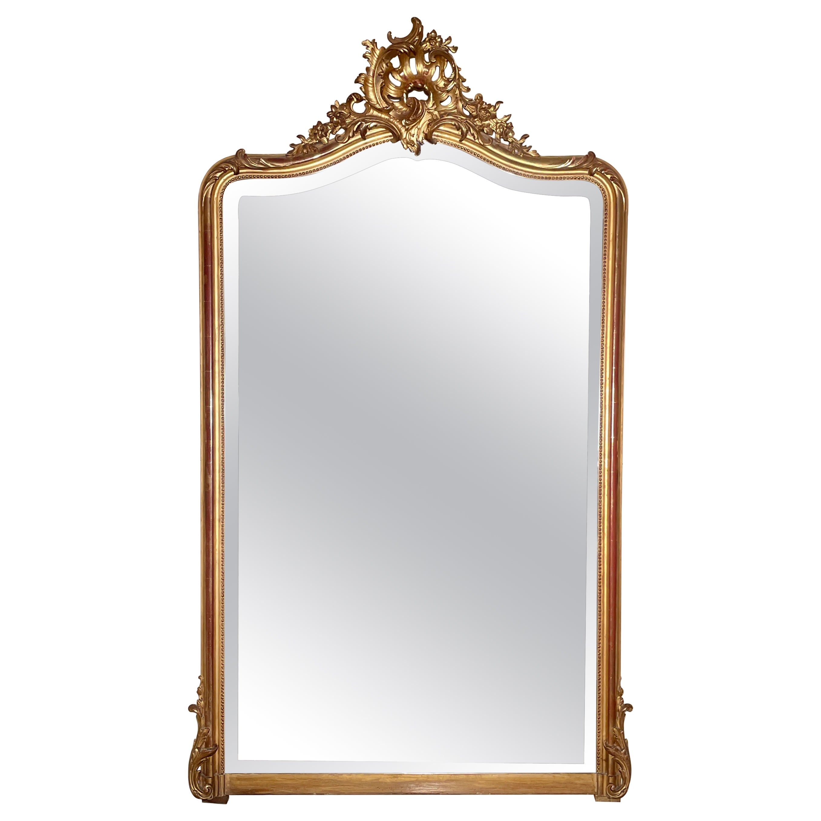 Antique French Louis XV Specchio a foglia d'oro con smussatura, circa 1875-1885
