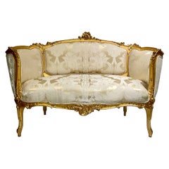 Canapé ancien français Louis XV à feuilles d'or, circa 1900