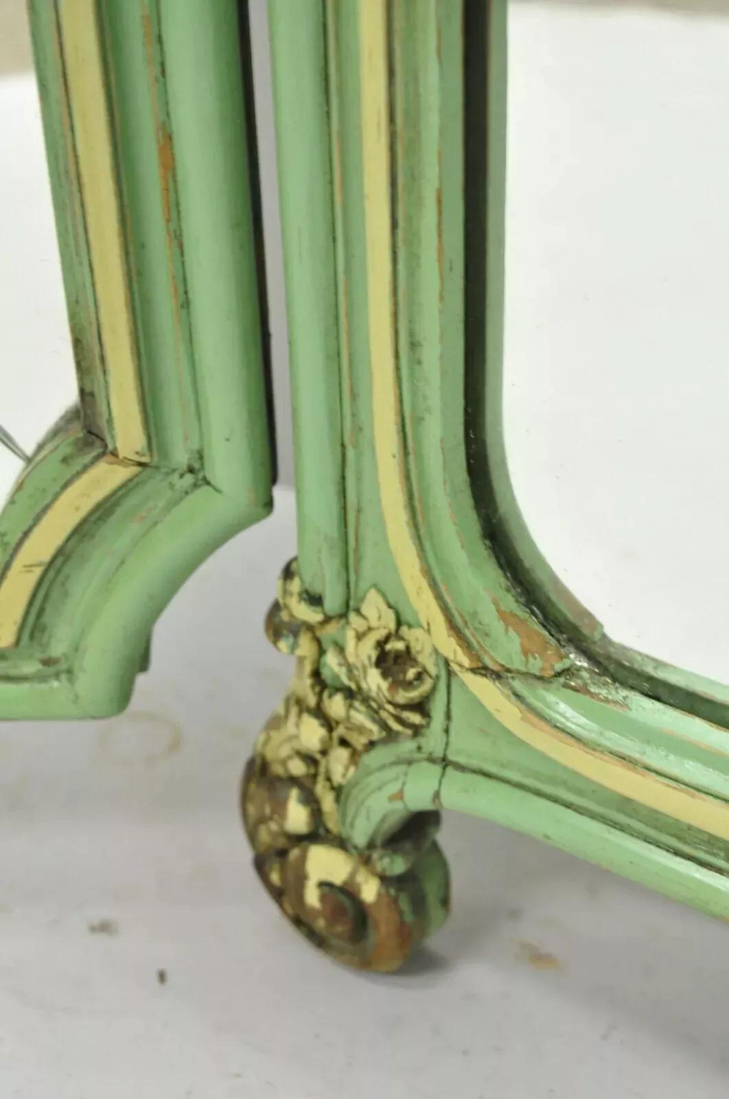 Antique French Louis XV Green Gold 3 Panel Folding Dressing Vanity Screen Mirror 5
