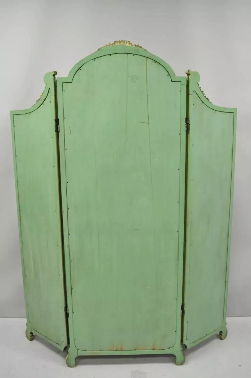 Antique French Louis XV Green Gold 3 Panel Folding Dressing Vanity Screen Mirror 7