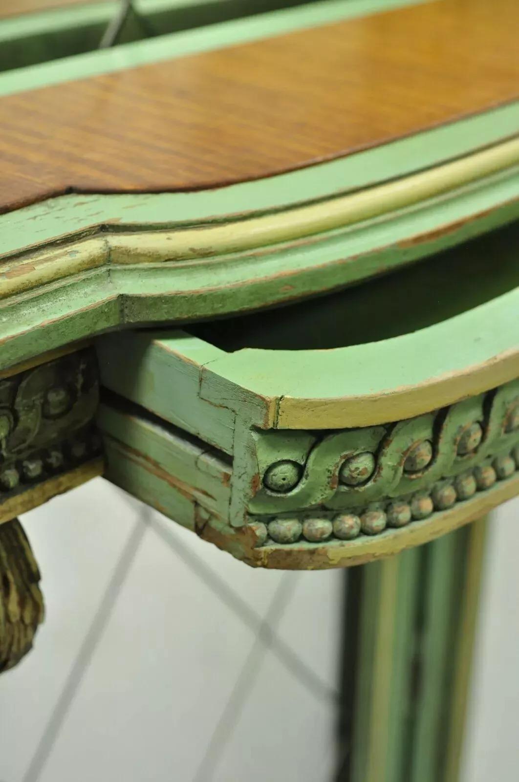 Antique French Louis XV Green Gold 3 Panel Folding Dressing Vanity Screen Mirror 1