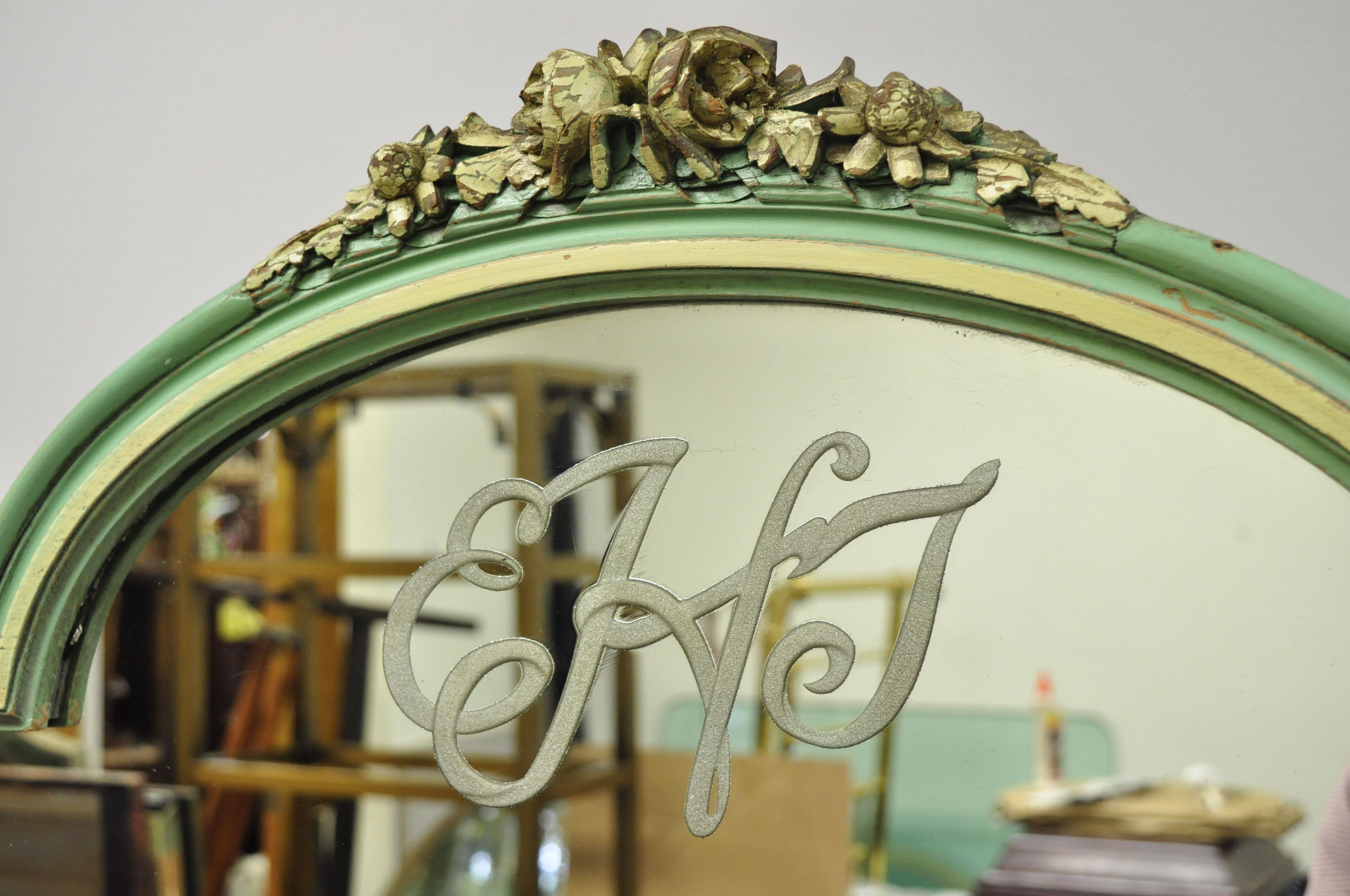 20th Century Antique French Louis XV Green Gold 3-Panel Folding Dressing Vanity Screen Mirror