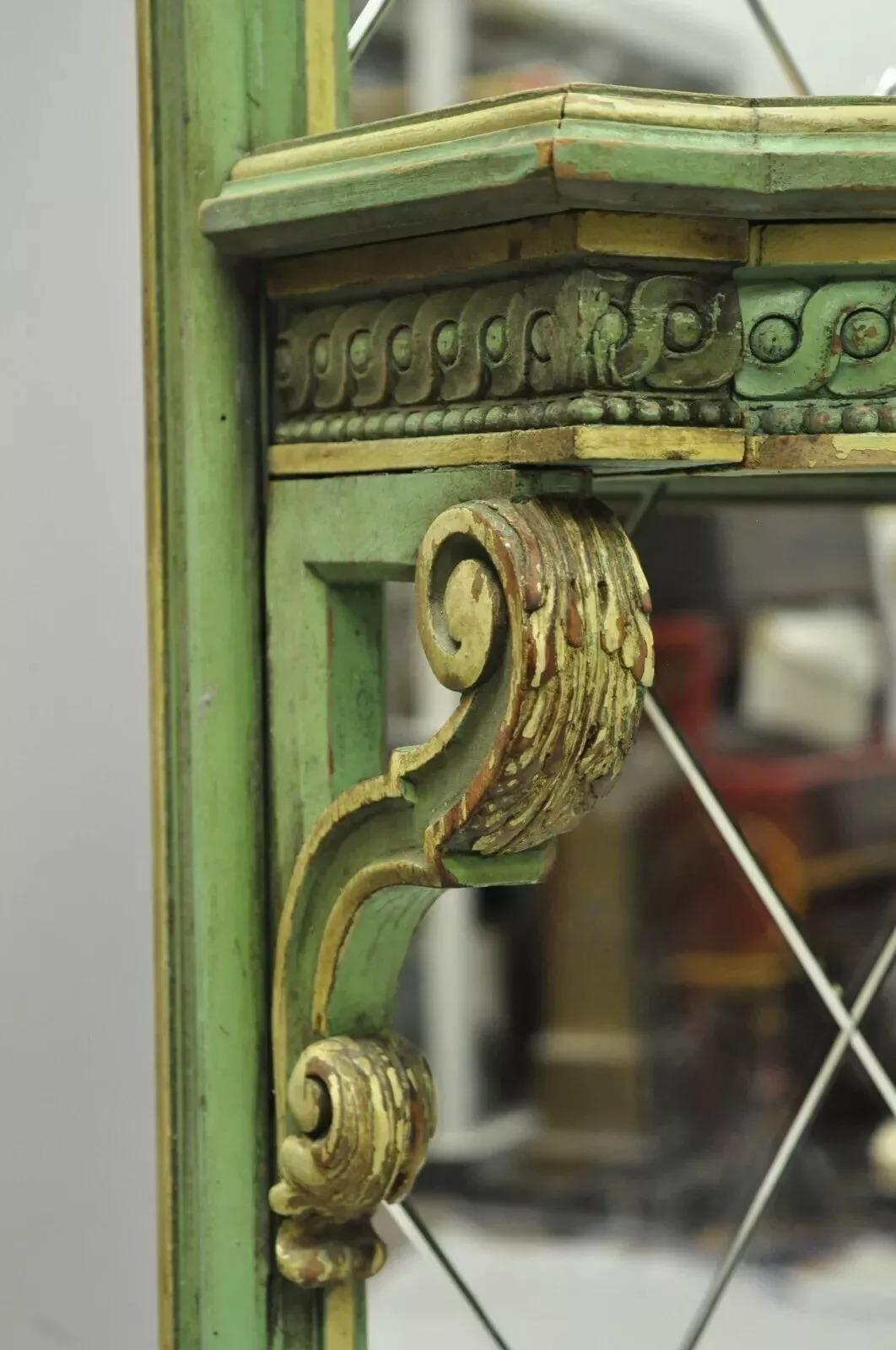 Antique French Louis XV Green Gold 3 Panel Folding Dressing Vanity Screen Mirror 4