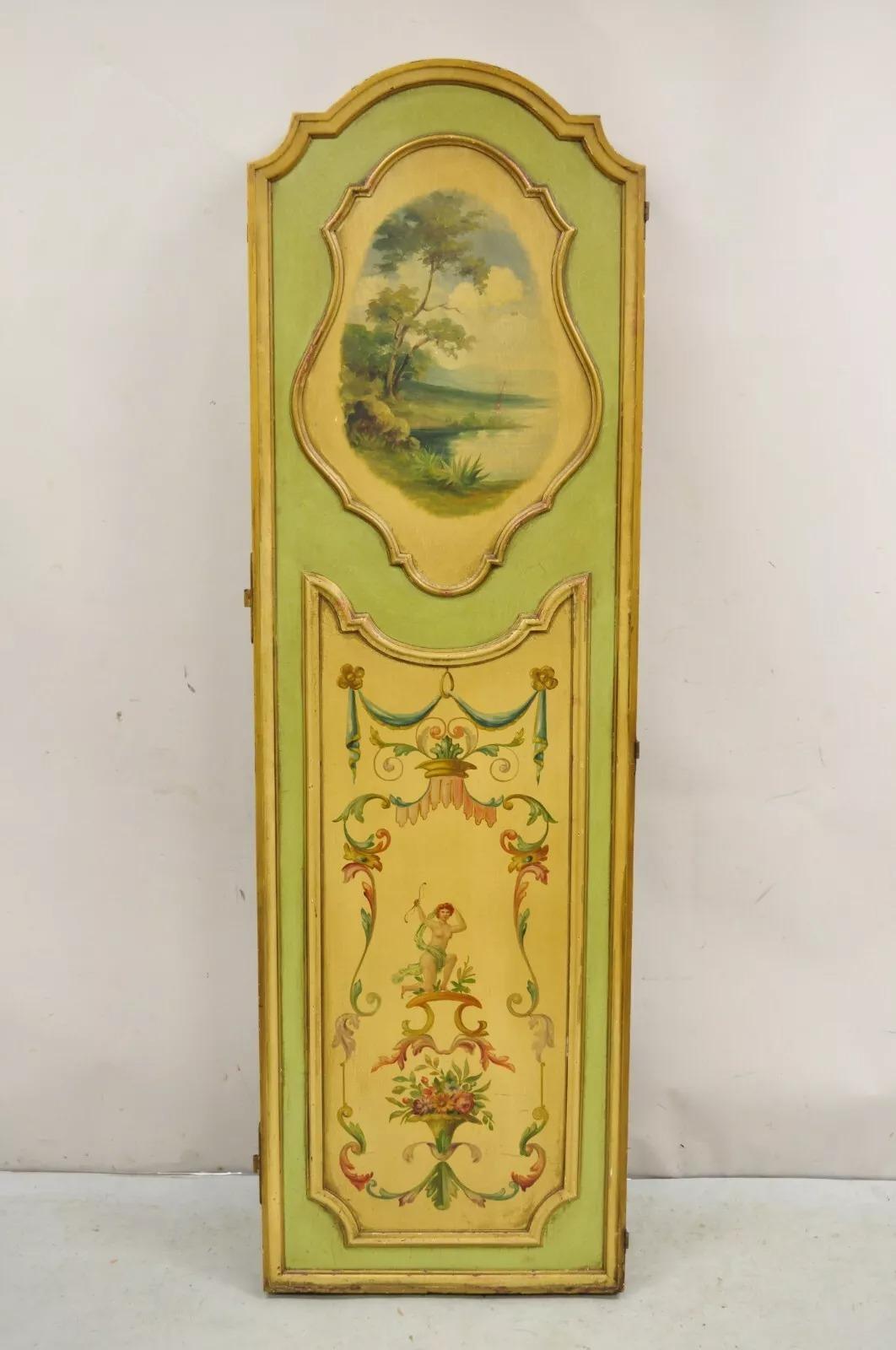 Antique French Louis XV Green Hand Painted 3 Panel Venetian Room Screen (A) For Sale 6
