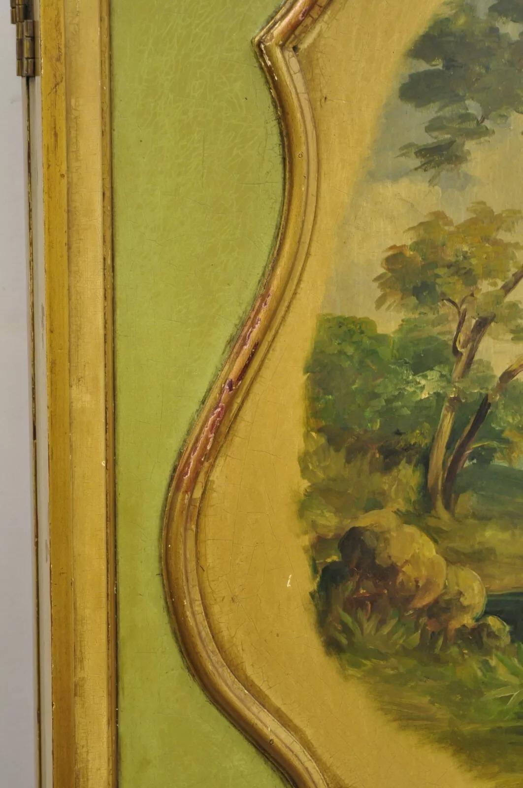 Antique French Louis XV Green Hand Painted 3 Panel Venetian Room Screen (A) For Sale 8