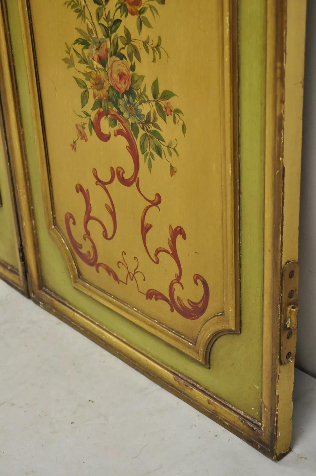 Antique French Louis XV Green Hand Painted 3 Panel Venetian Room Screen (A) For Sale 9