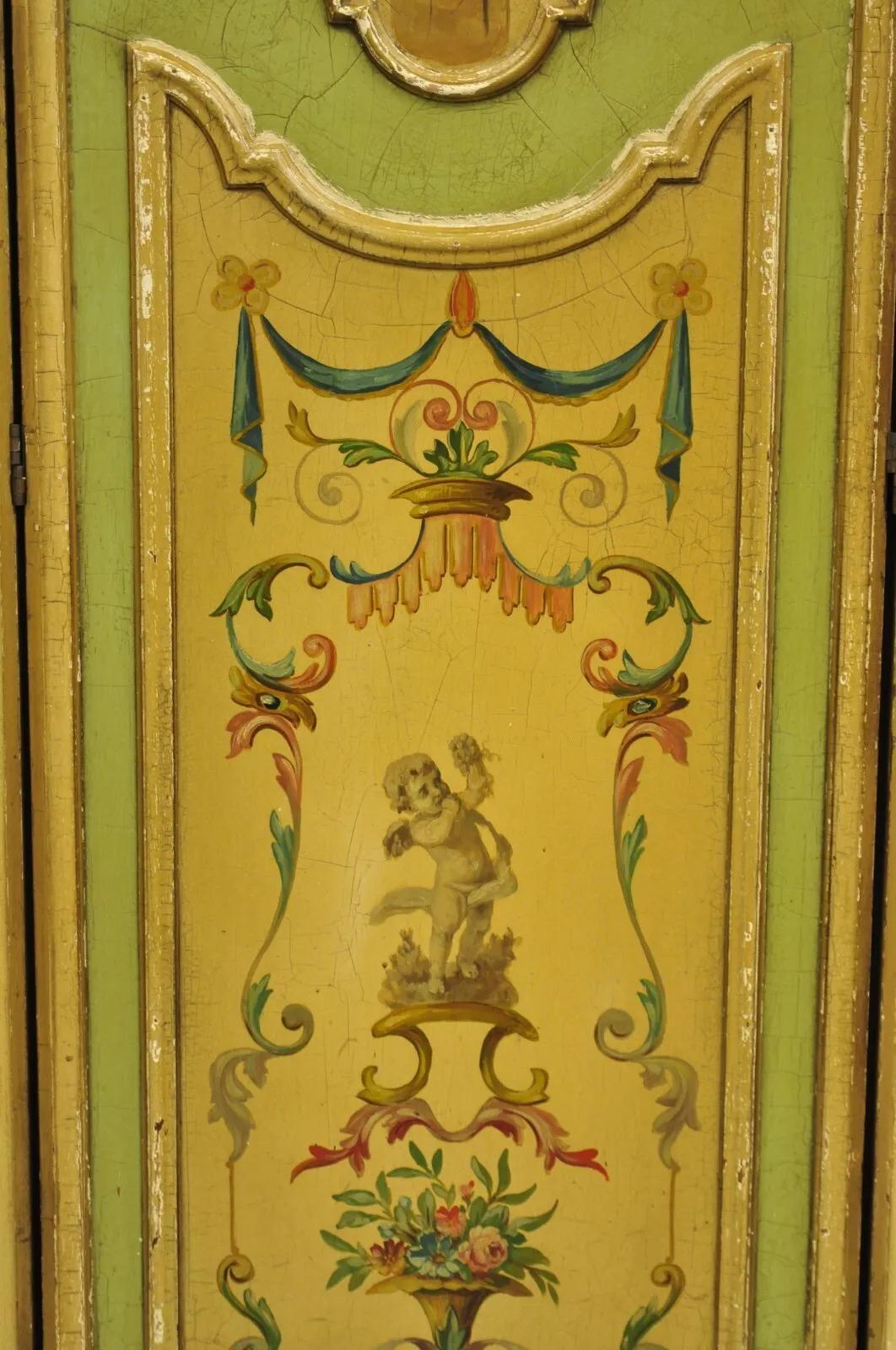 Antique French Louis XV Green Painted Parrot 3 Panel Venetian Room Screen (B) For Sale 4