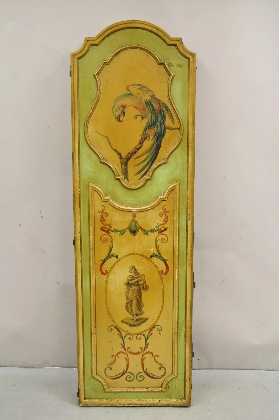 Antique French Louis XV Green Painted Parrot 3 Panel Venetian Room Screen (B) For Sale 6