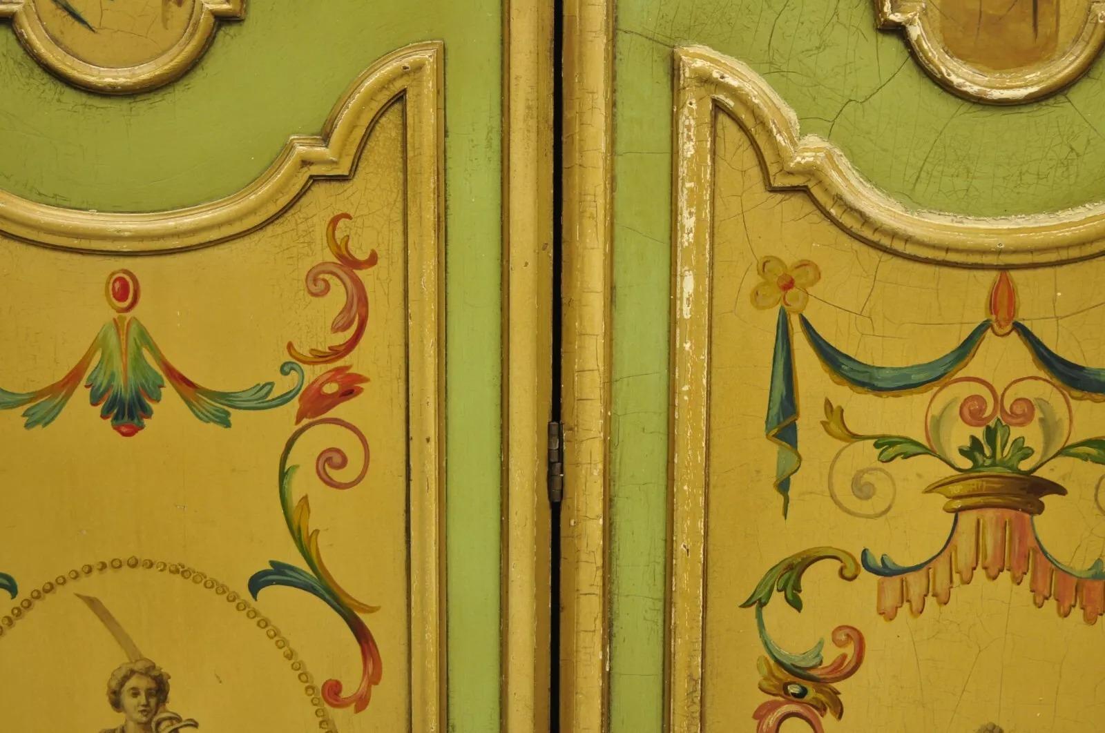 Antique French Louis XV Green Painted Parrot 3 Panel Venetian Room Screen (B) For Sale 7
