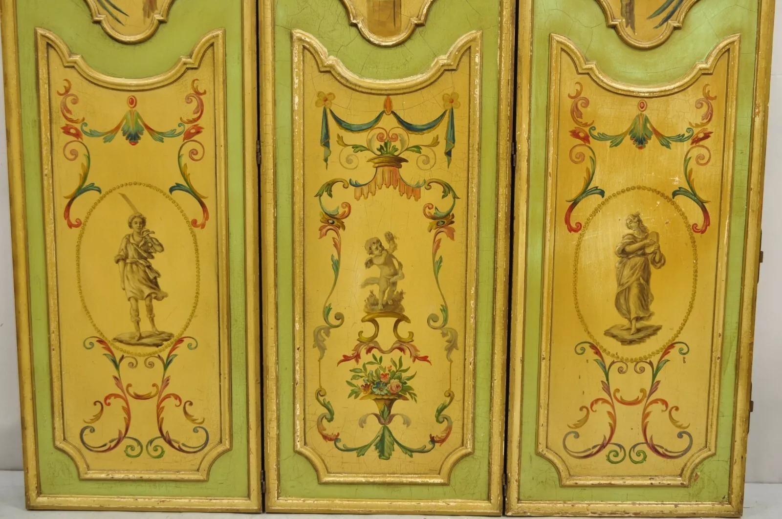 Antique French Louis XV Green Painted Parrot 3 Panel Venetian Room Screen (B) In Good Condition For Sale In Philadelphia, PA
