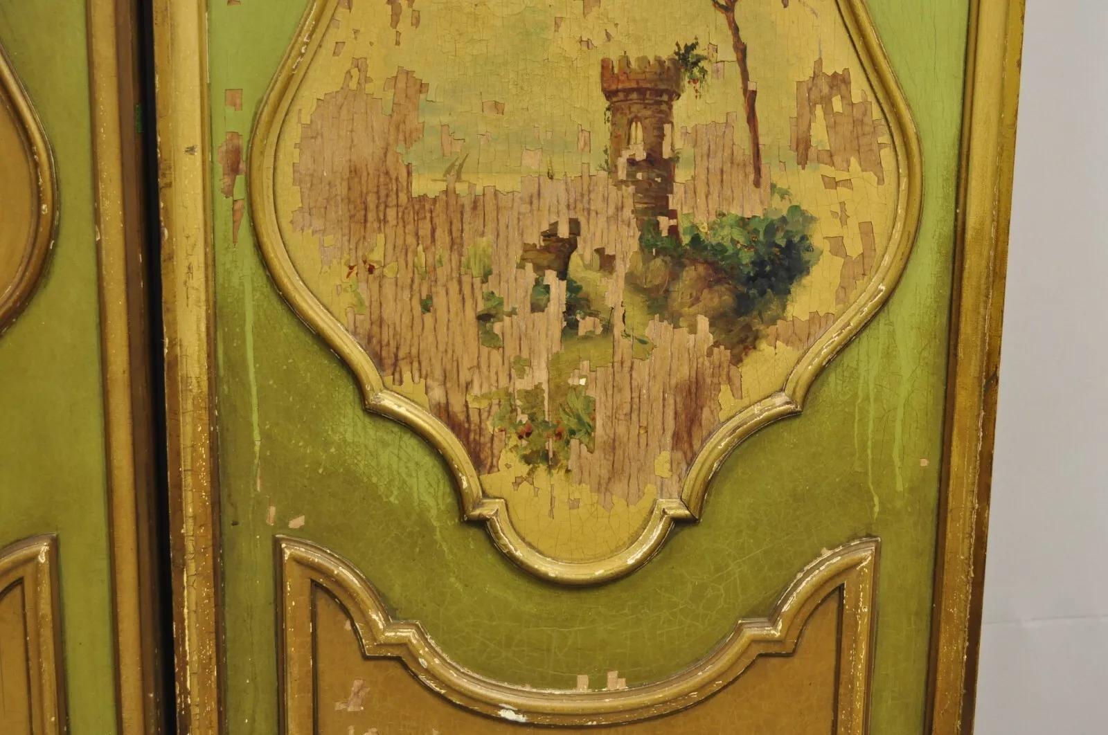 Antique French Louis XV Green Painted Parrot 3 Panel Venetian Room Screen (B) For Sale 2