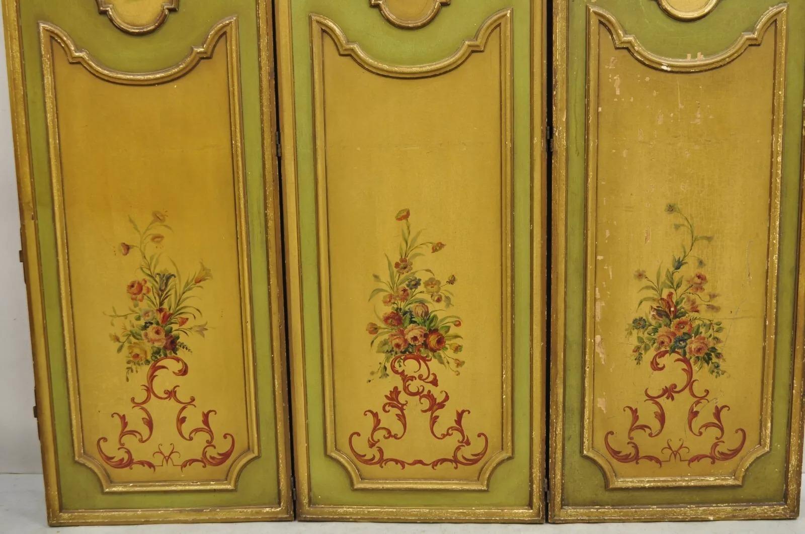 Antique French Louis XV Green Painted Parrot 3 Panel Venetian Room Screen (B) For Sale 3